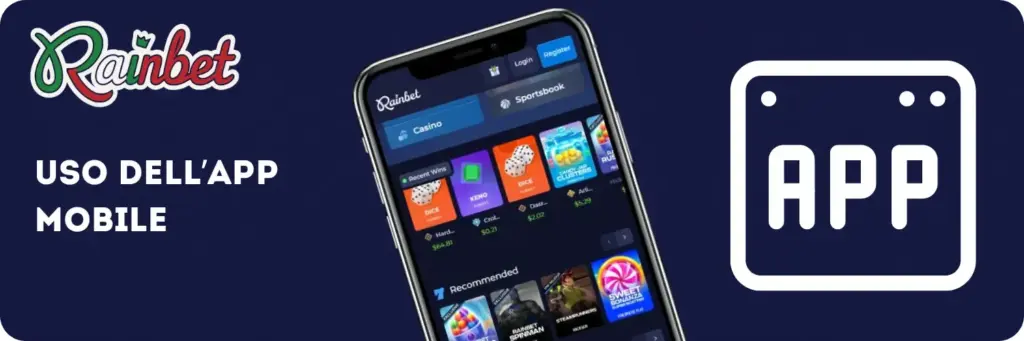 Utilizzo Rainbet app iphone con interfaccia casinò mobile